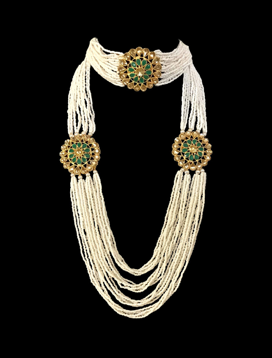 Meenakari Pearl Choker and Long Necklace Combo Set with Maangtika