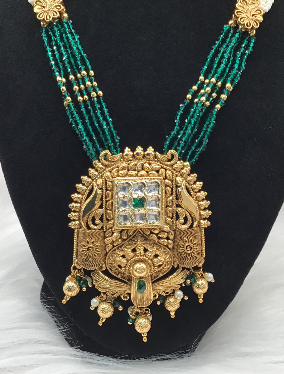 Antique Gold Polish Long Necklace Set