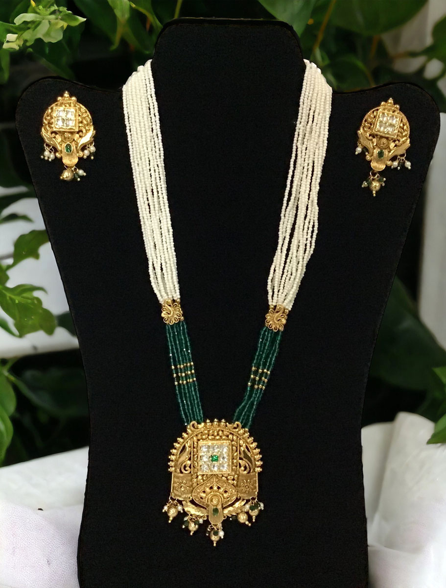 Antique Gold Polish Long Necklace Set