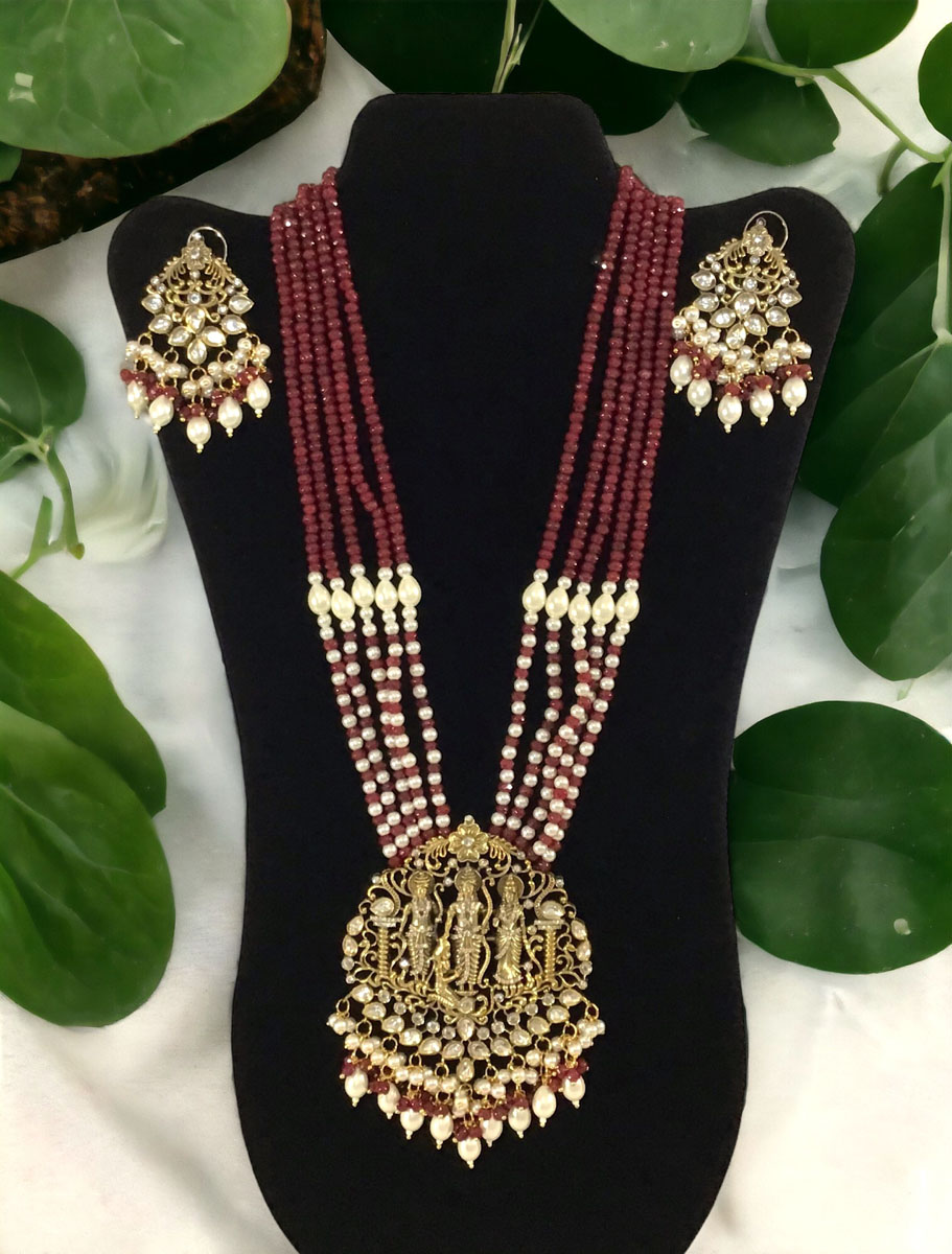 Temple Polki Kundan Rani haar set