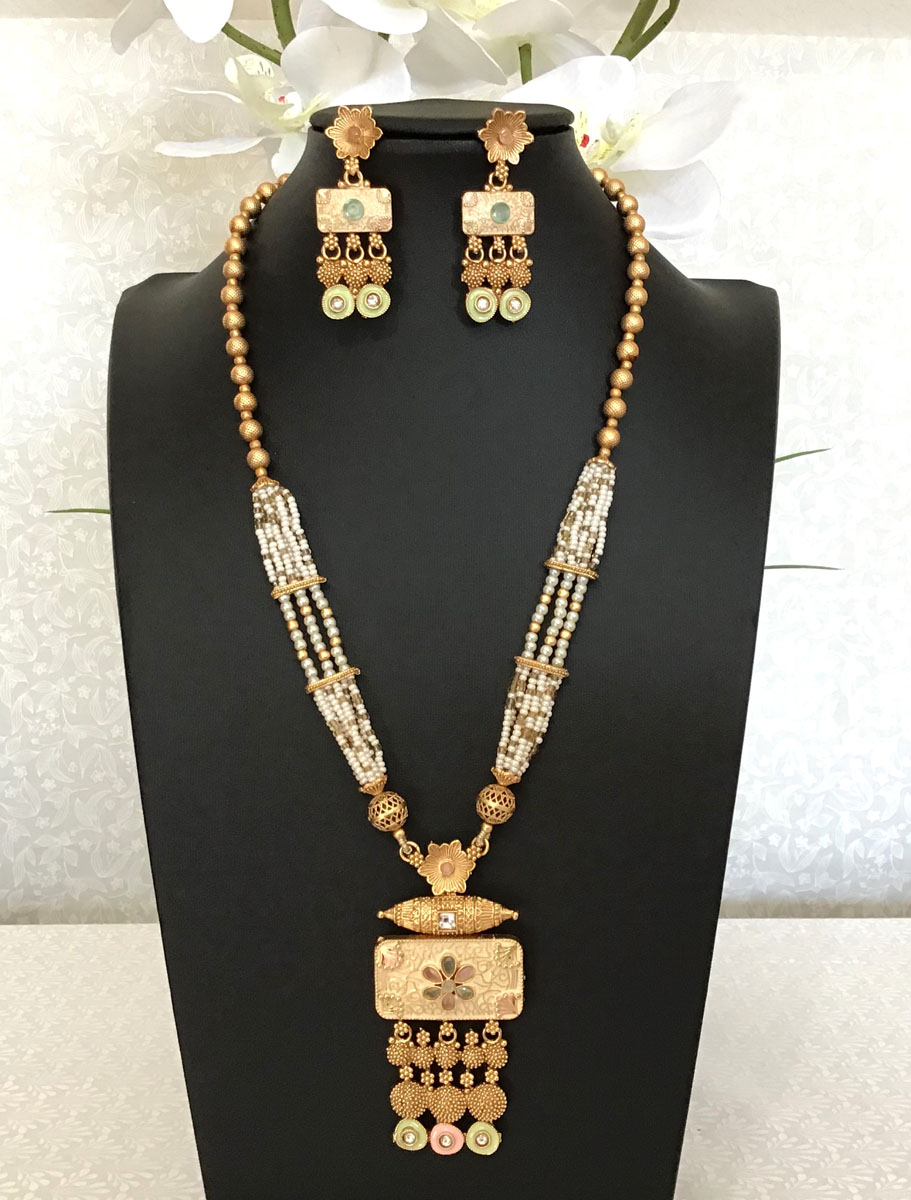 Rajwadi Meenakari Long Necklace Set