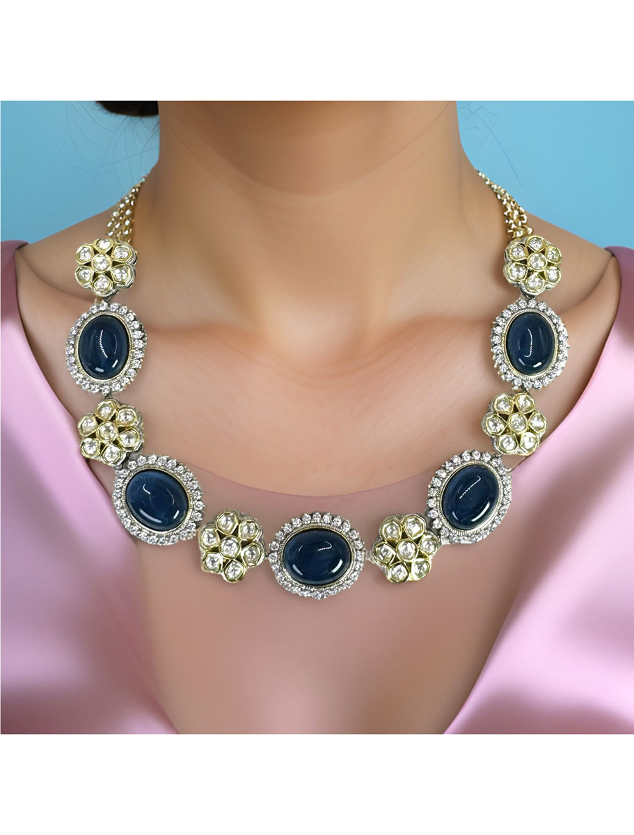 Real Kundan with Blue Monalisa Stones Necklace Set