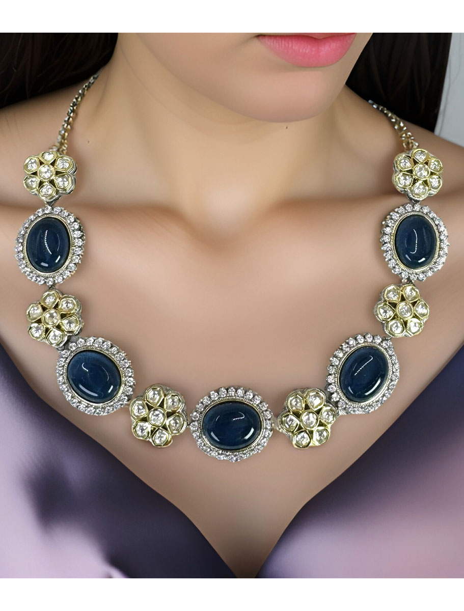 Real Kundan with Blue Monalisa Stones Necklace Set