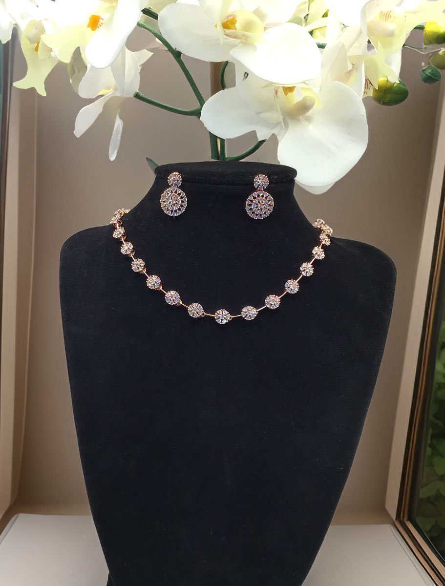 Elegant Flower Design AD Necklace Set