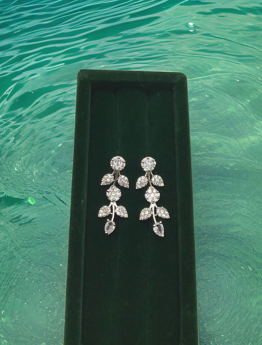 Delicate CZ Rodium Earrings