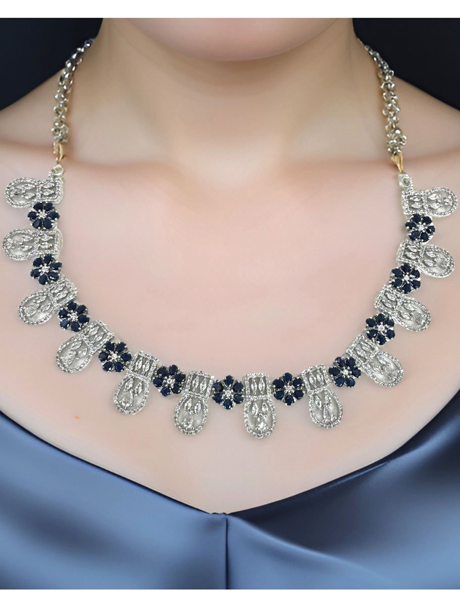 Sapphire Blue American Diamond CZ Necklace Set