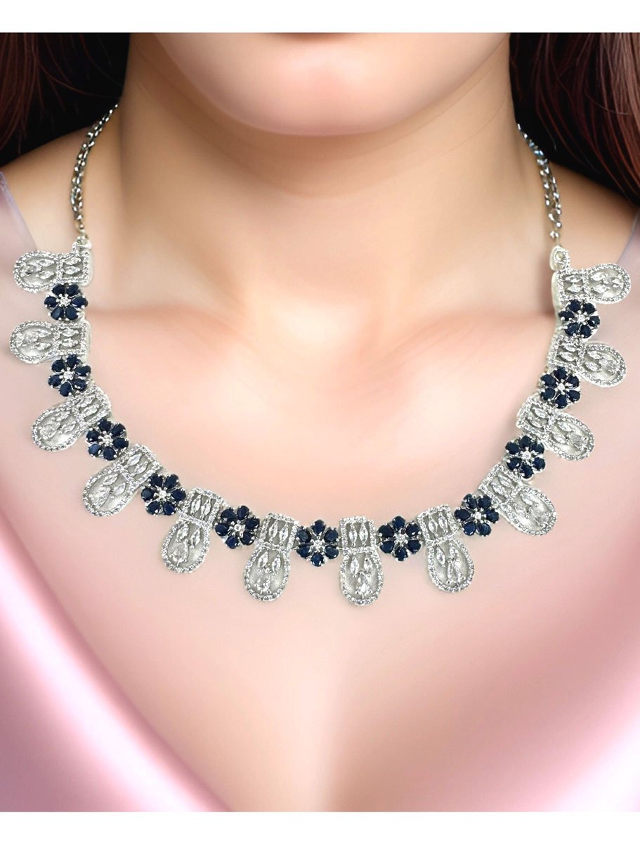 Sapphire Blue American Diamond CZ Necklace Set