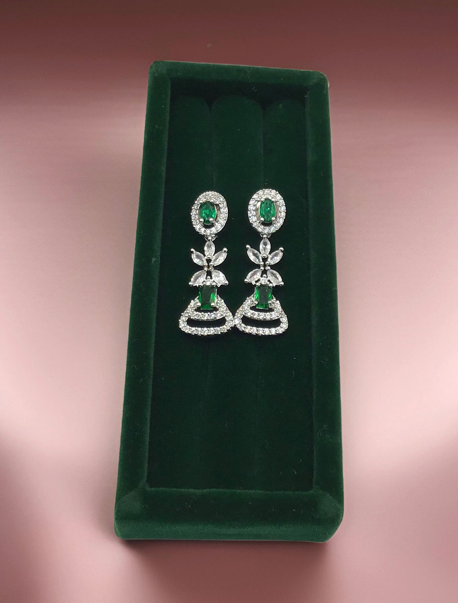 Designer AD/CZ Rodium plated earrings