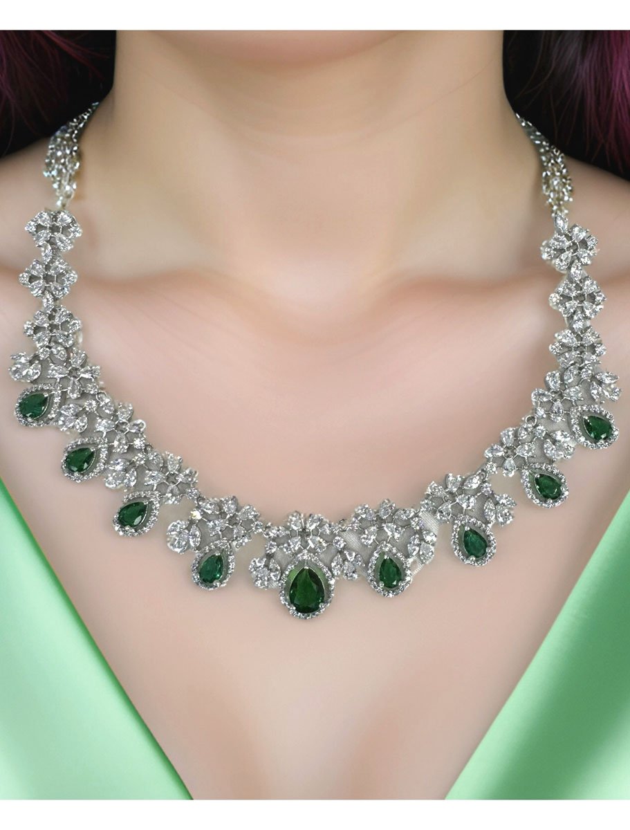 AAA quality AD/CZ necklace set in Rhodium plating