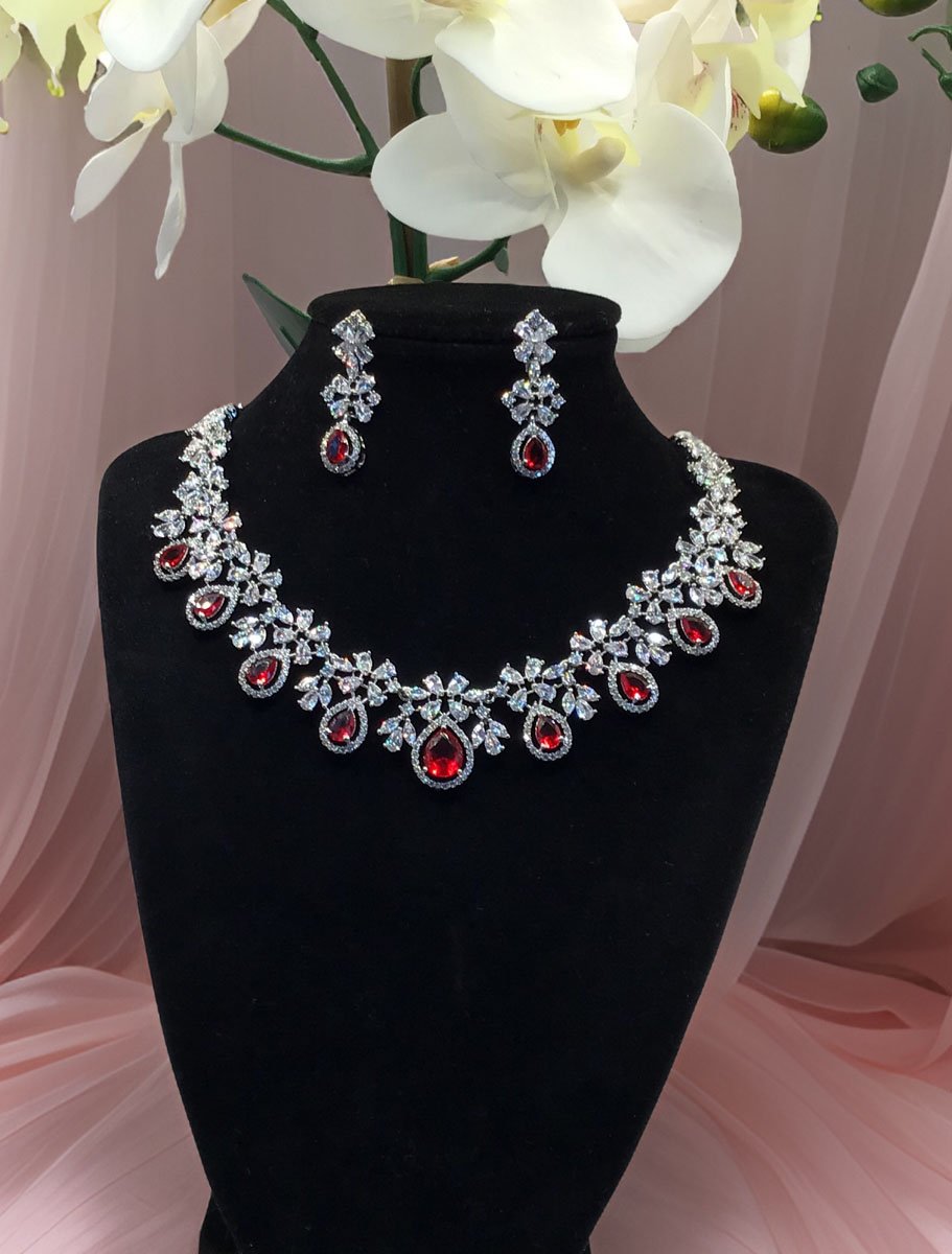 AAA quality AD/CZ necklace set in Rhodium plating