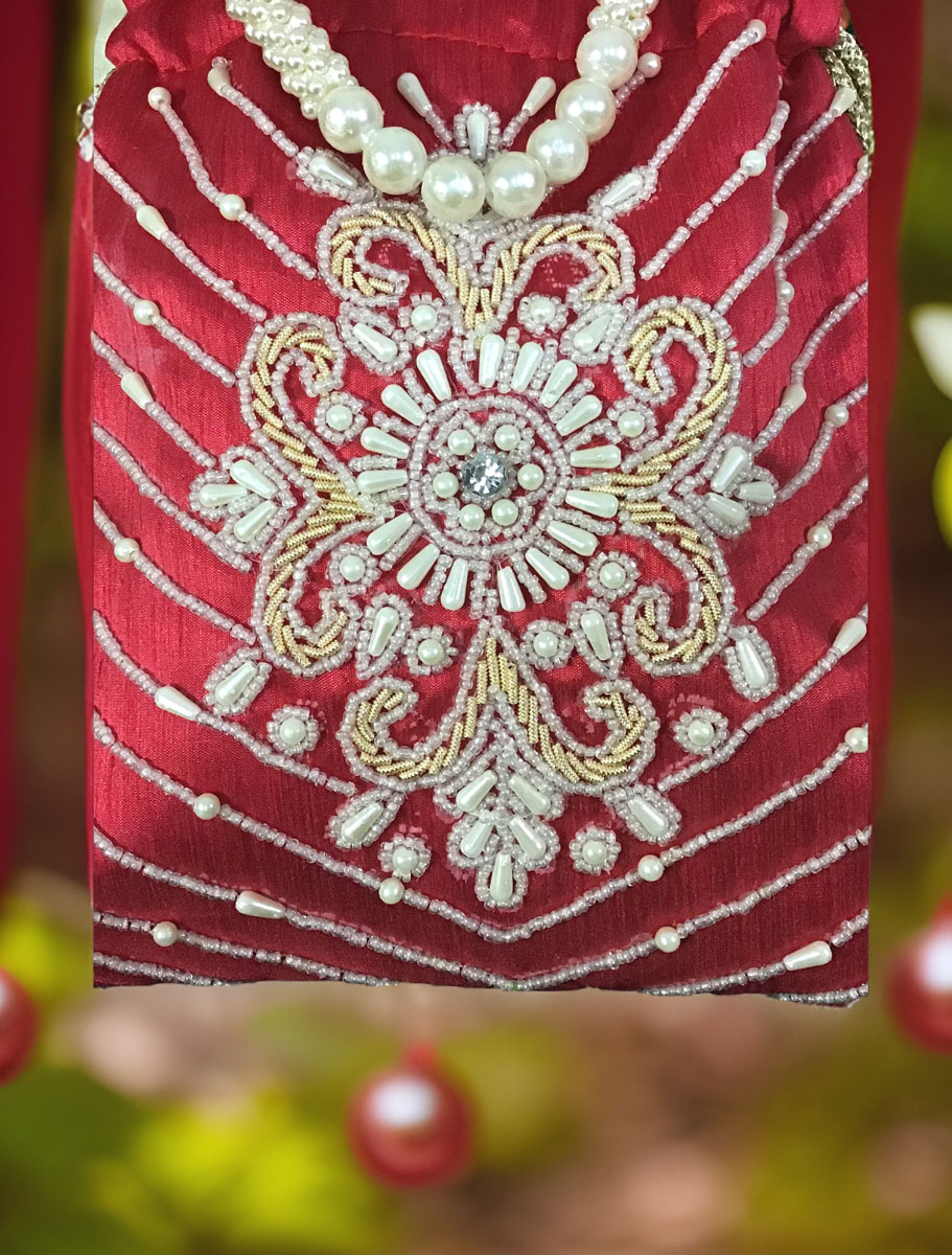 Handmade Pearl Zardosi Embroidered Potli Bag