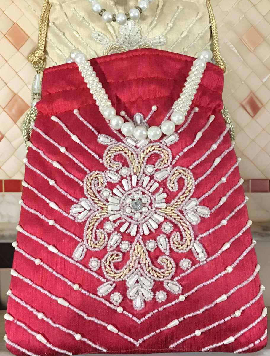 Handmade Pearl Zardosi Embroidered Potli Bag