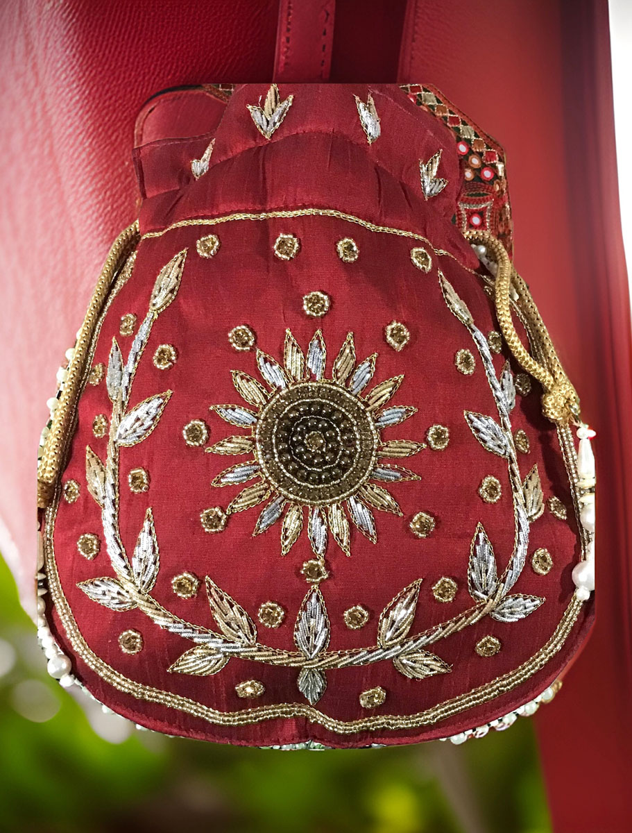 Classic knot Zardosi Embroidered Art Deco Potli Bag