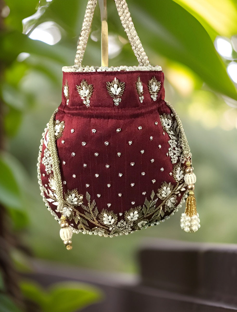 Zardosi/Pearl Silk Embroidered Potli Bag