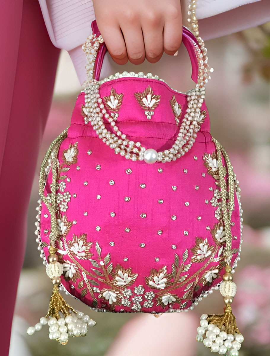 Zardosi/Pearl Silk Embroidered Potli Bag