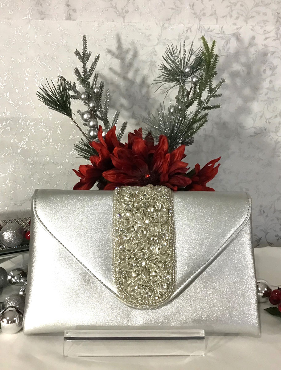 Crystal Embellished Metallic Leather Envelope Clutch Purses