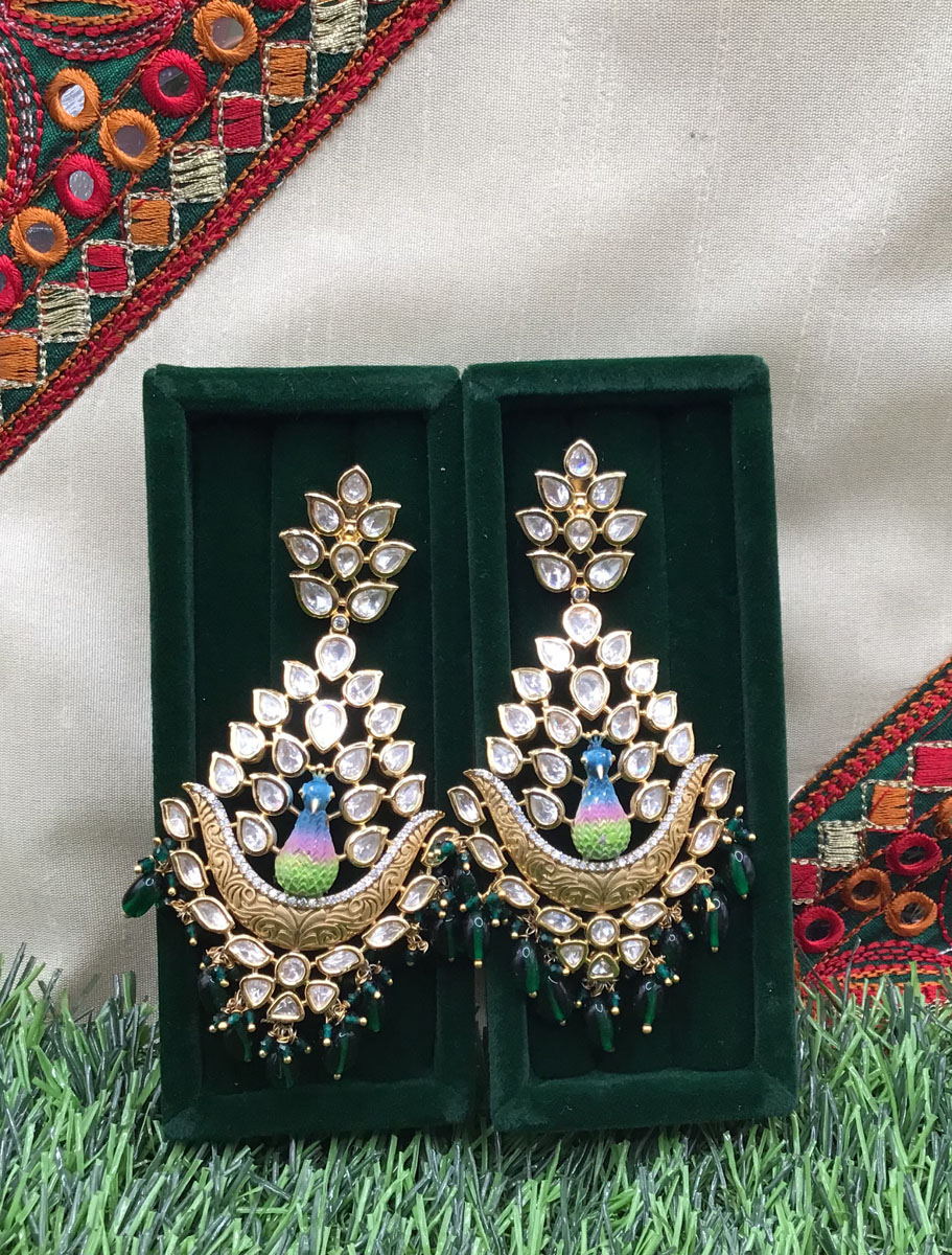 Fancy Peacock Kundan Long Earrings