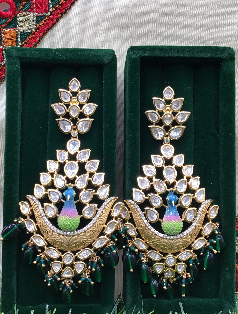 Fancy Peacock Kundan Long Earrings