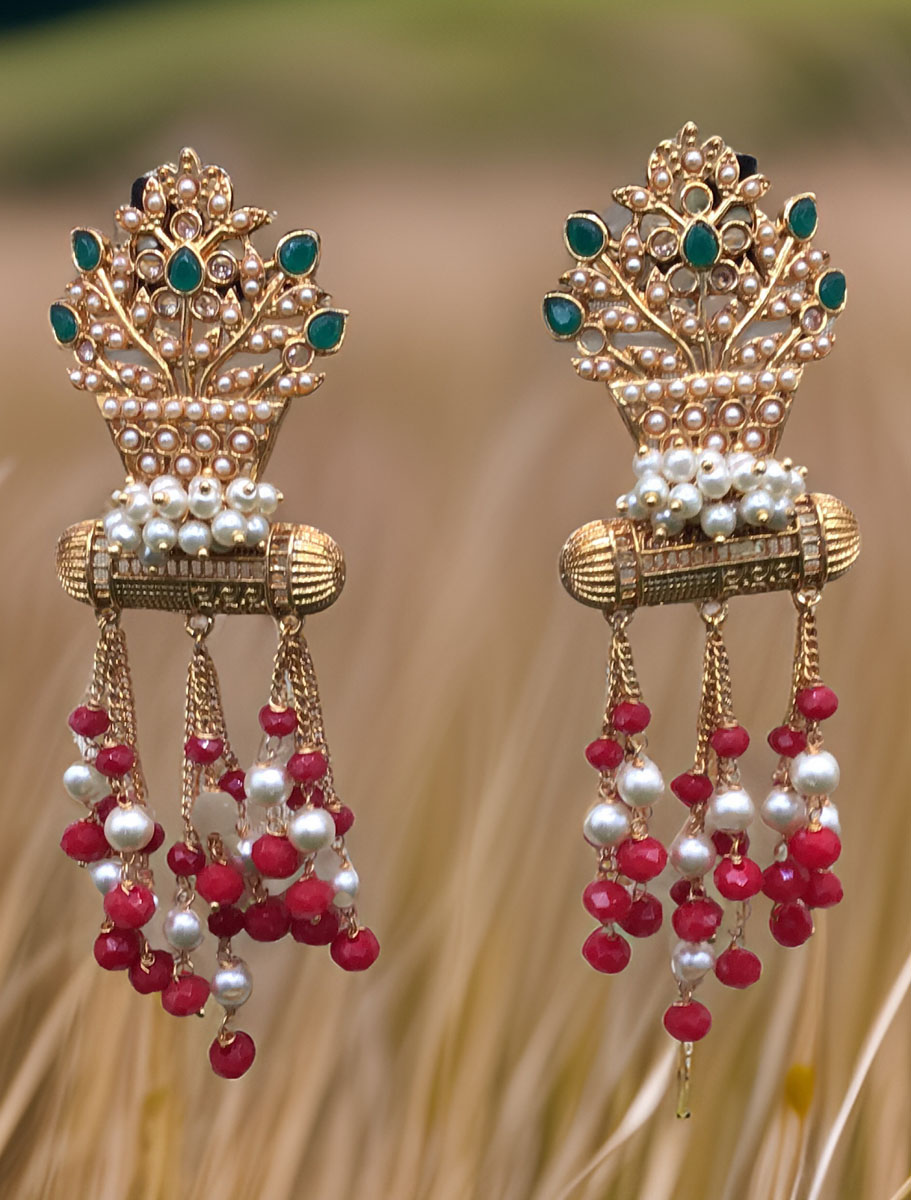 Designer Pearl Meenakari Long Earrings