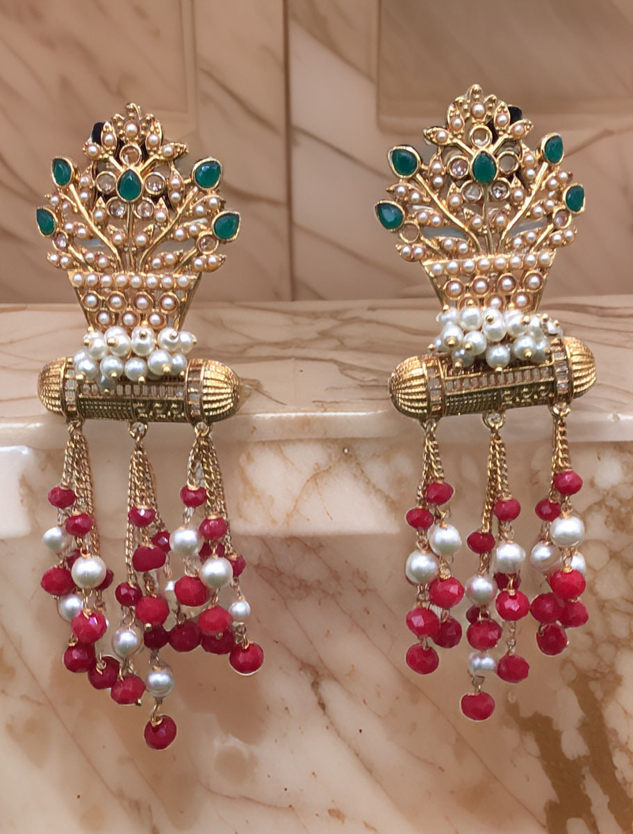 Designer Pearl Meenakari Long Earrings