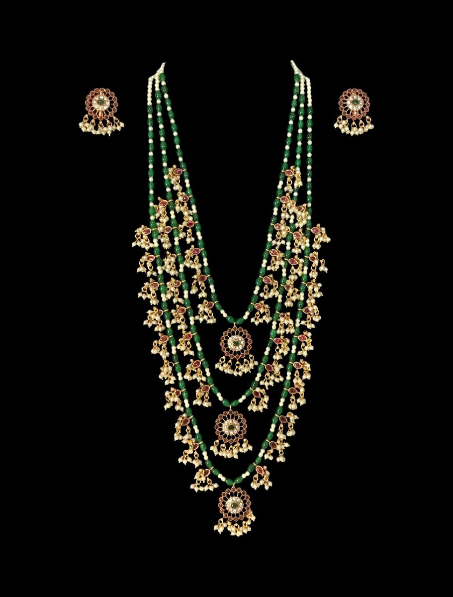 Exquisite Three-Layer Kempu Masterpiece Necklace Set