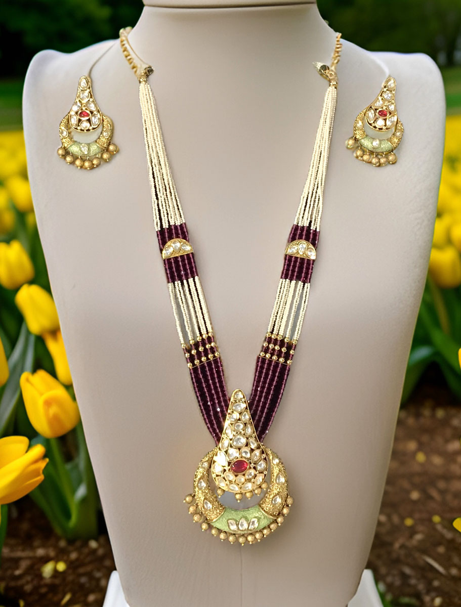 Cone Shaped Polki Kundan Necklace Set