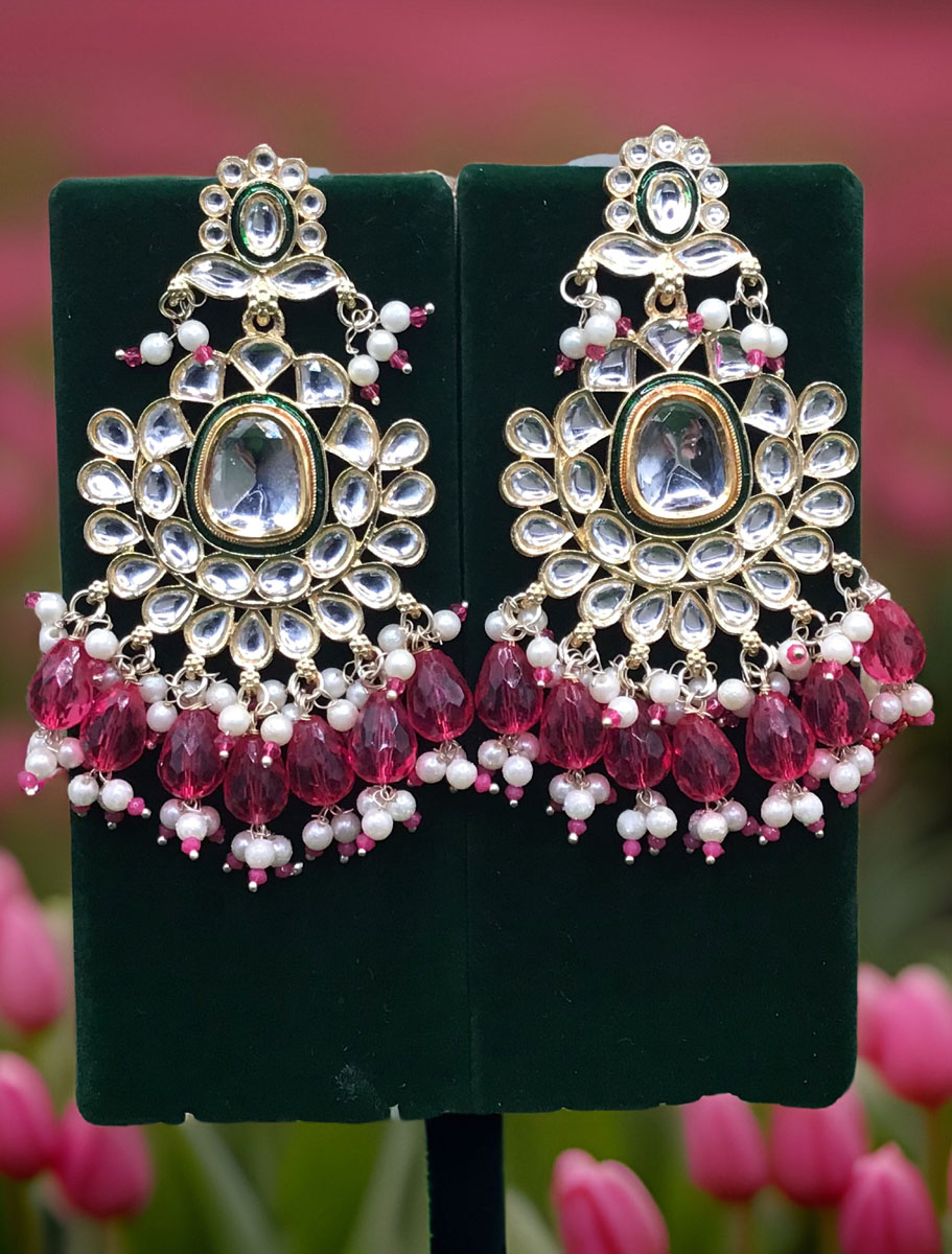 Gold Polish Kundan Dangler Earrings Set