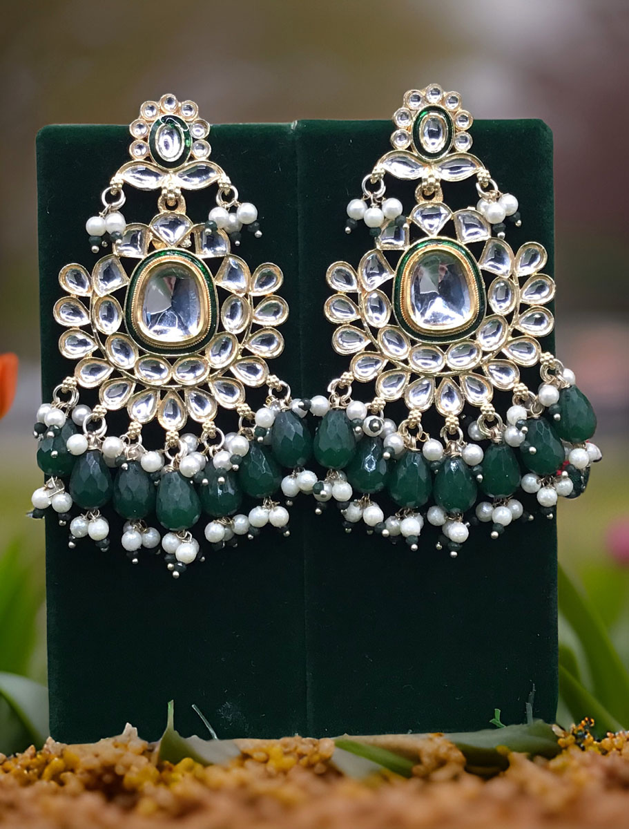 Gold Polish Kundan Dangler Earrings Set