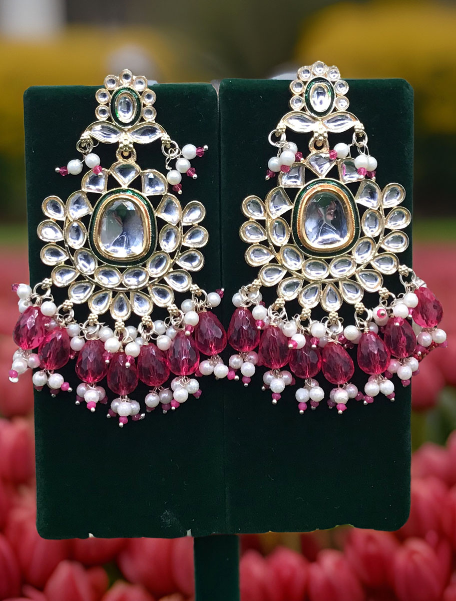 Gold Polish Kundan Dangler Earrings Set