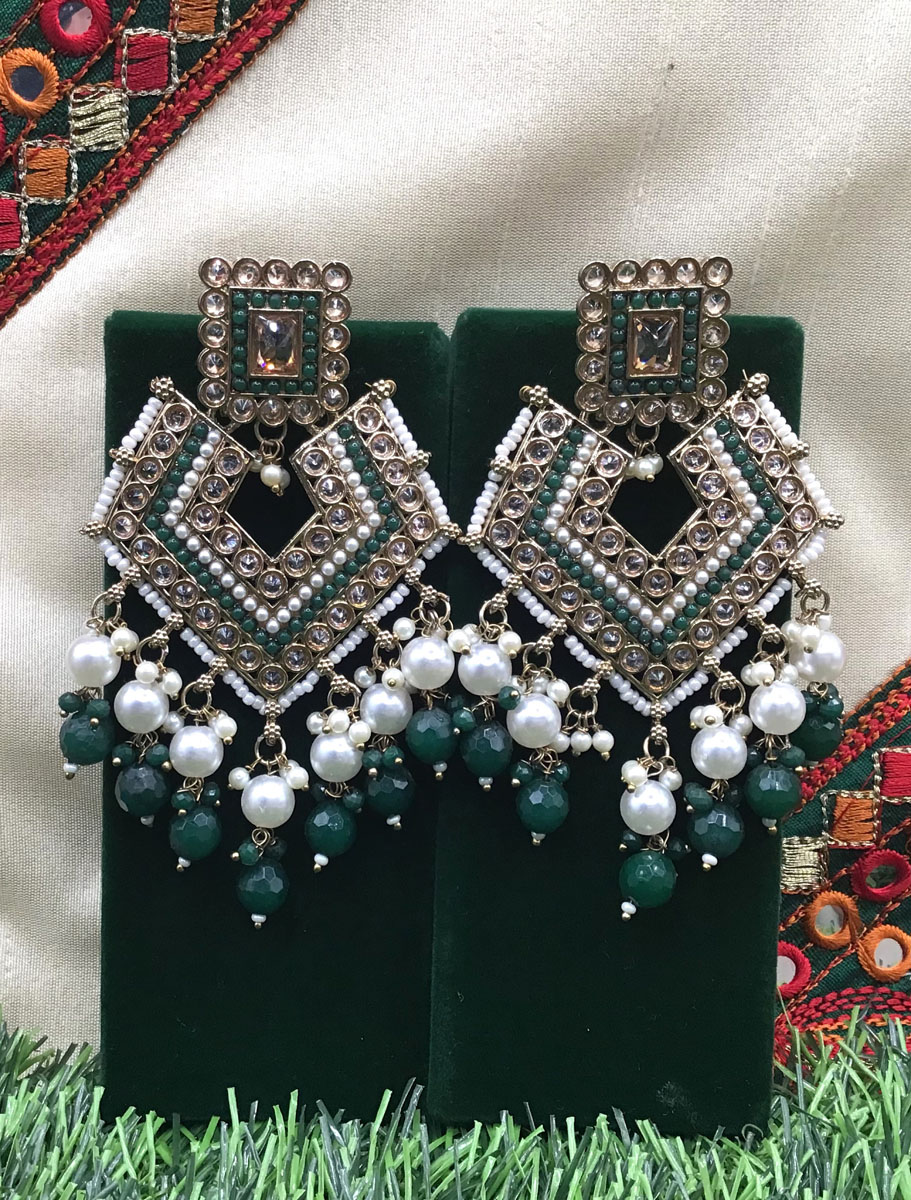 Antique Style Mehendi Polish Cluster Pearls Beaded Earrings