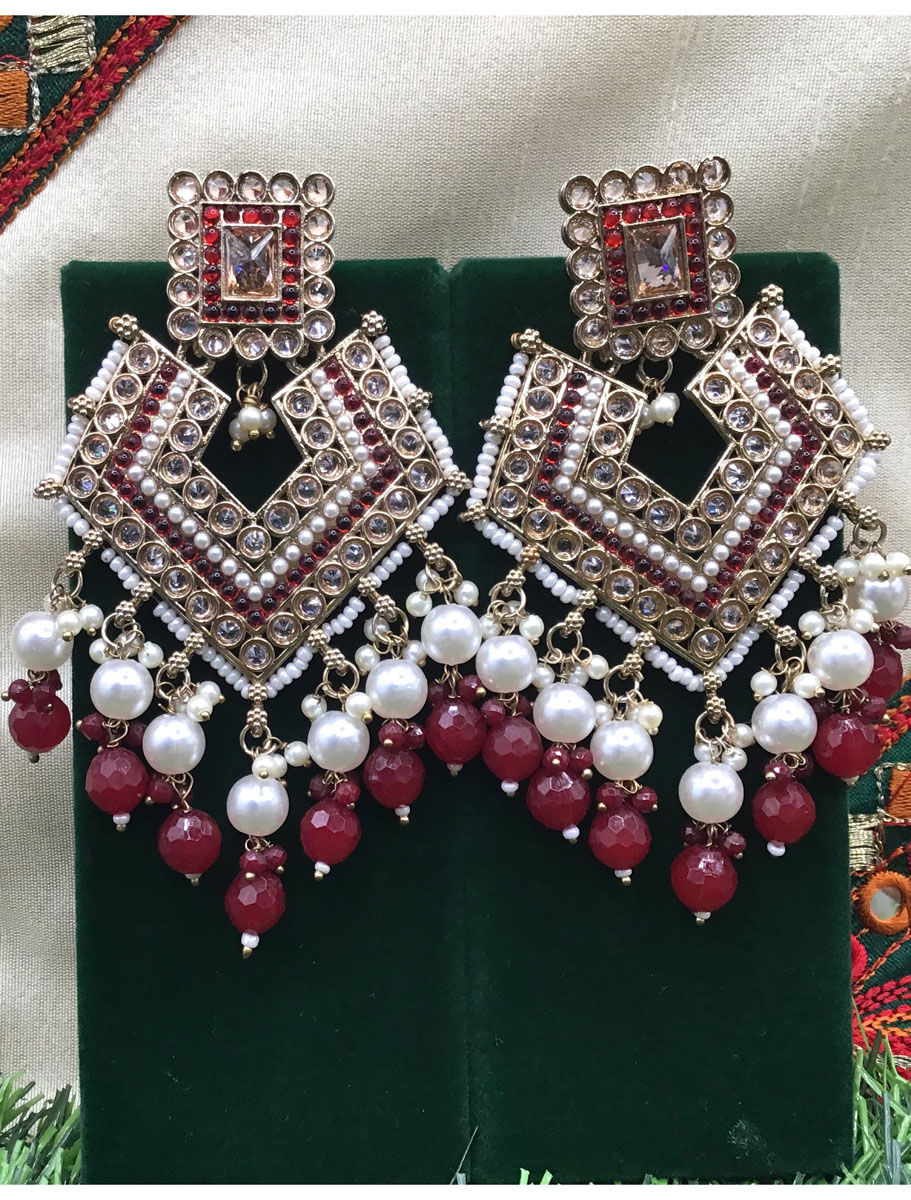 Antique Style Mehendi Polish Cluster Pearls Beaded Earrings