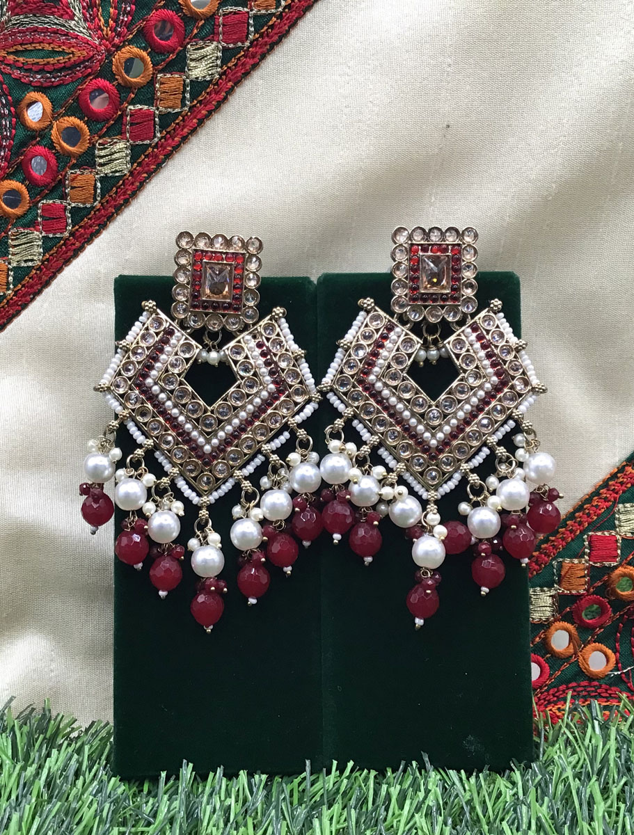 Antique Style Mehendi Polish Cluster Pearls Beaded Earrings