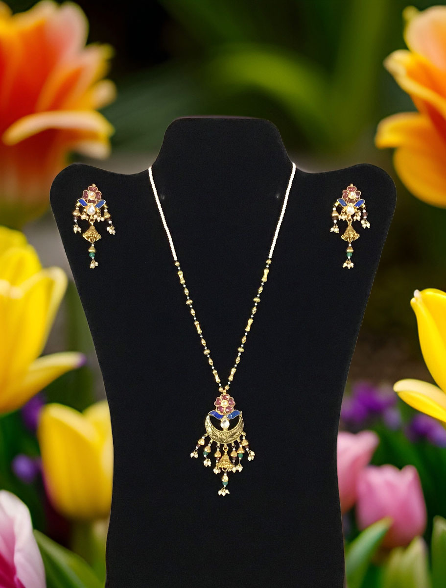 Rodo Blue Pachi Kundan Delicate Pendant Set