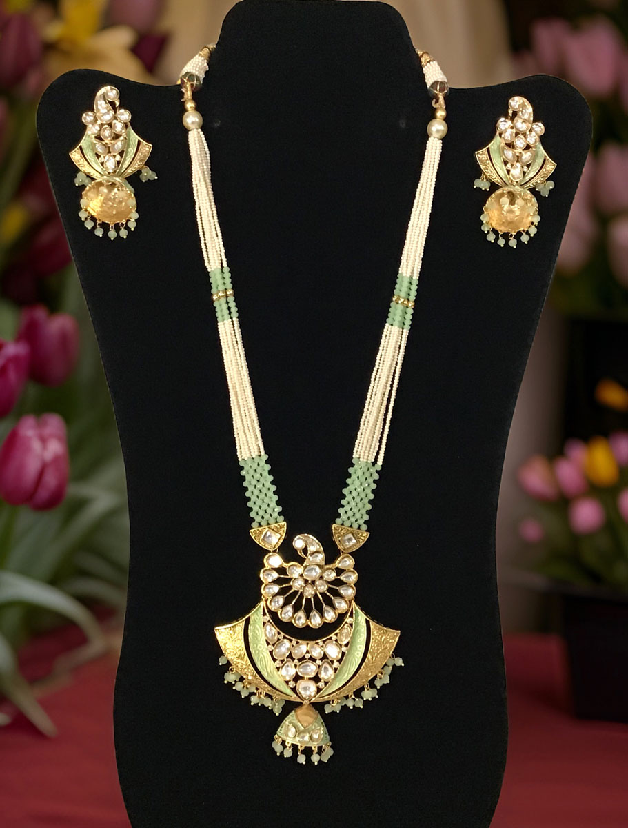 Kundan Meenakari Necklace Set with Jhumka Earrings