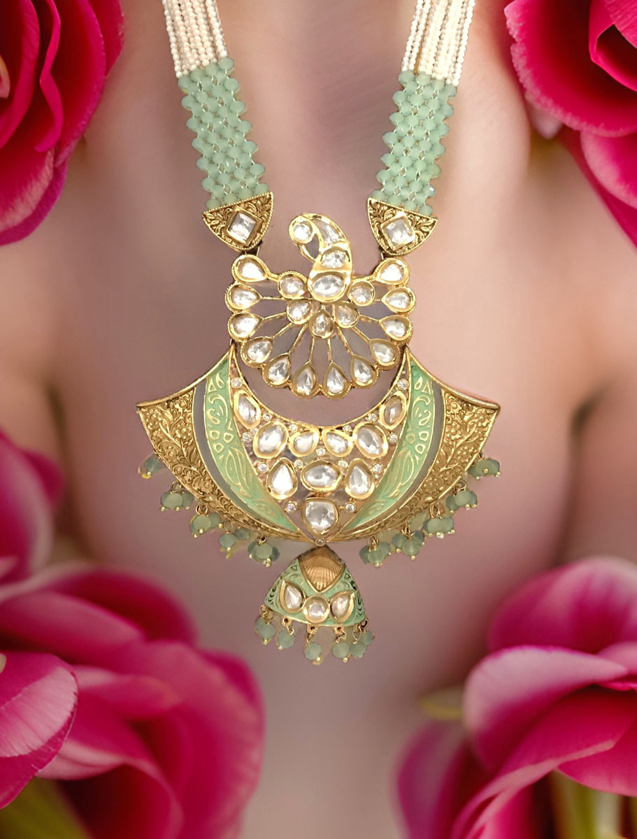 Kundan Meenakari Necklace Set with Jhumka Earrings