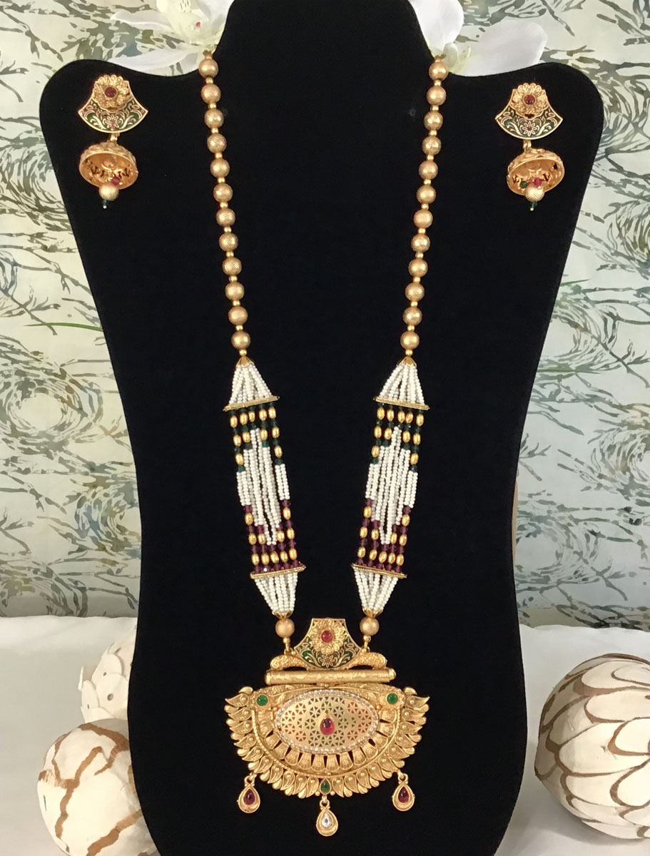 Traditional Rajwadi Meenakari Long Necklace Set