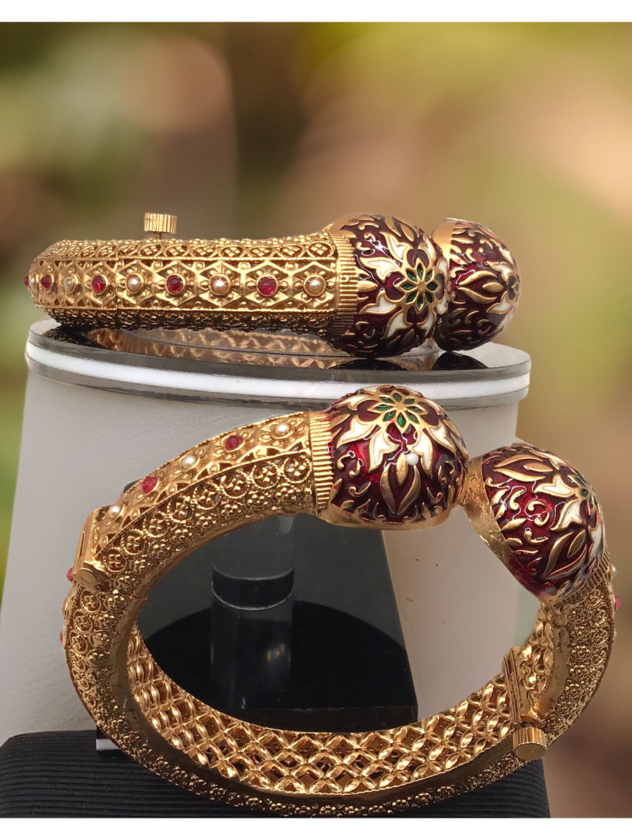 Rajasthani traditional culture inspired Matt Gold Finish Kada with beautiful Meenakari work