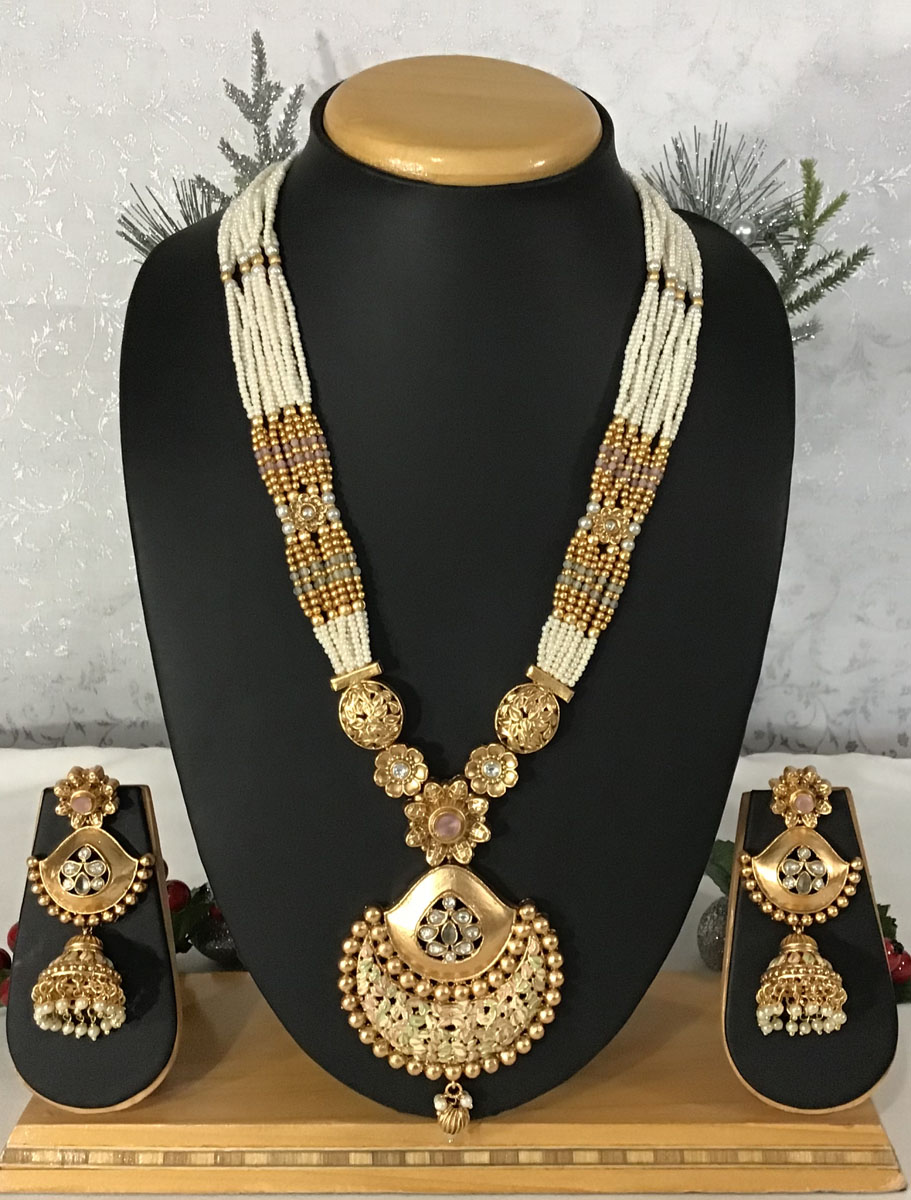 Traditional Meenakari Rajwadi Kundan Pearl Necklace Set