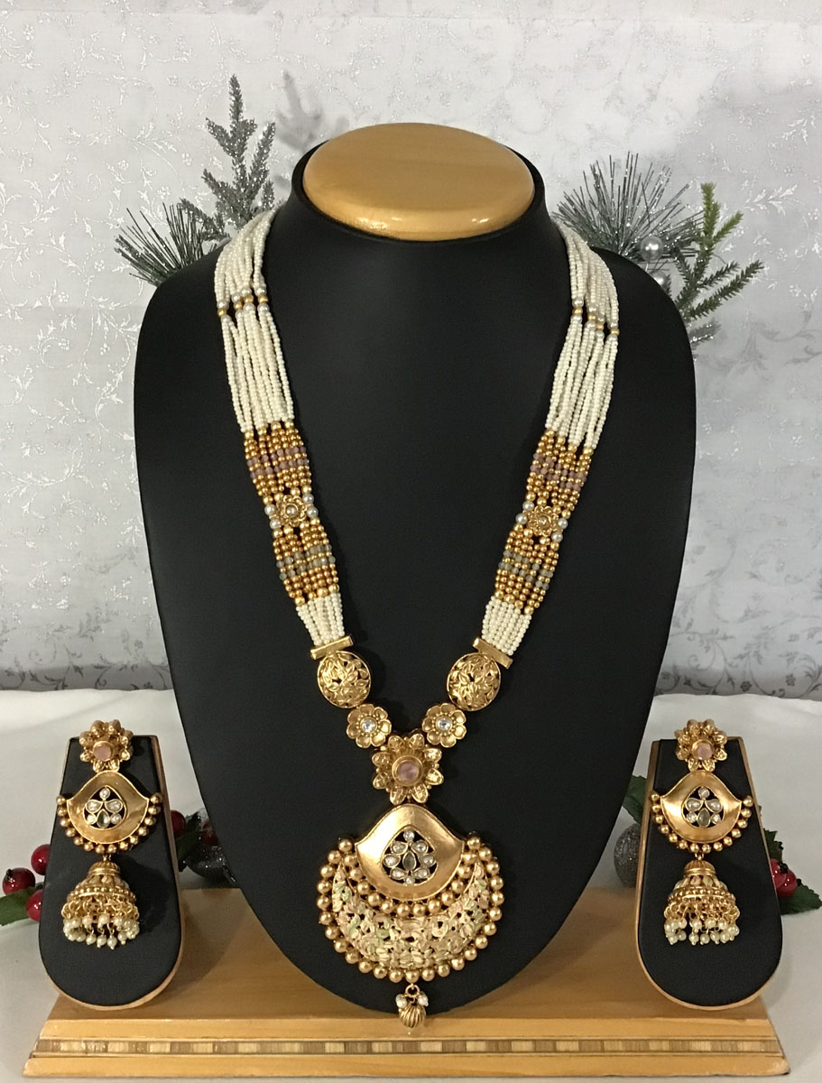 Traditional Meenakari Rajwadi Kundan Pearl Necklace Set