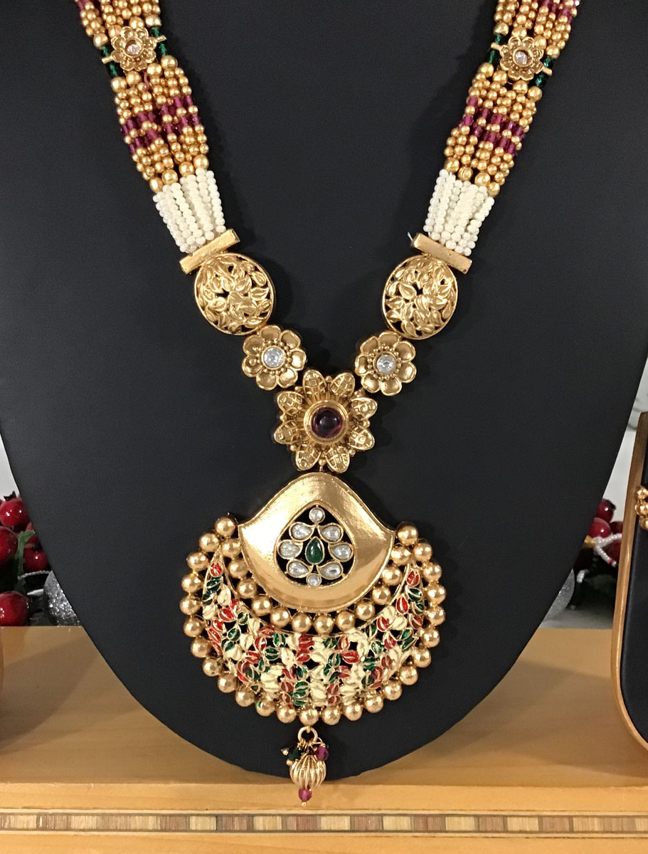 Traditional Meenakari Rajwadi Kundan Pearl Necklace Set