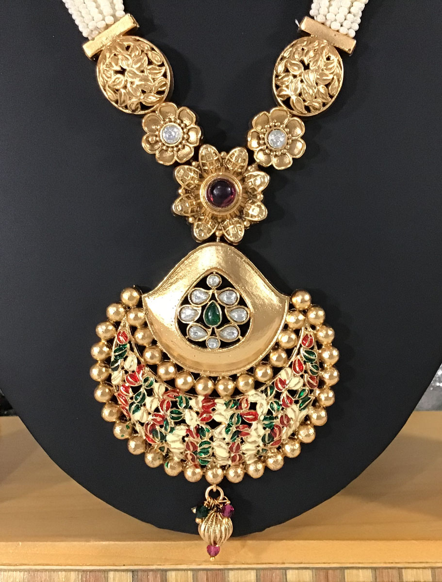 Traditional Meenakari Rajwadi Kundan Pearl Necklace Set