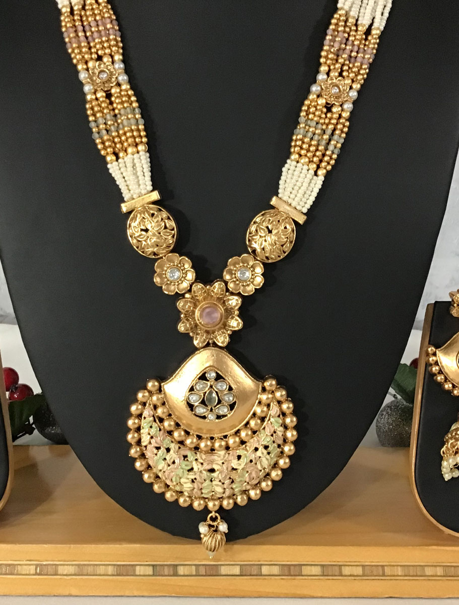 Traditional Meenakari Rajwadi Kundan Pearl Necklace Set