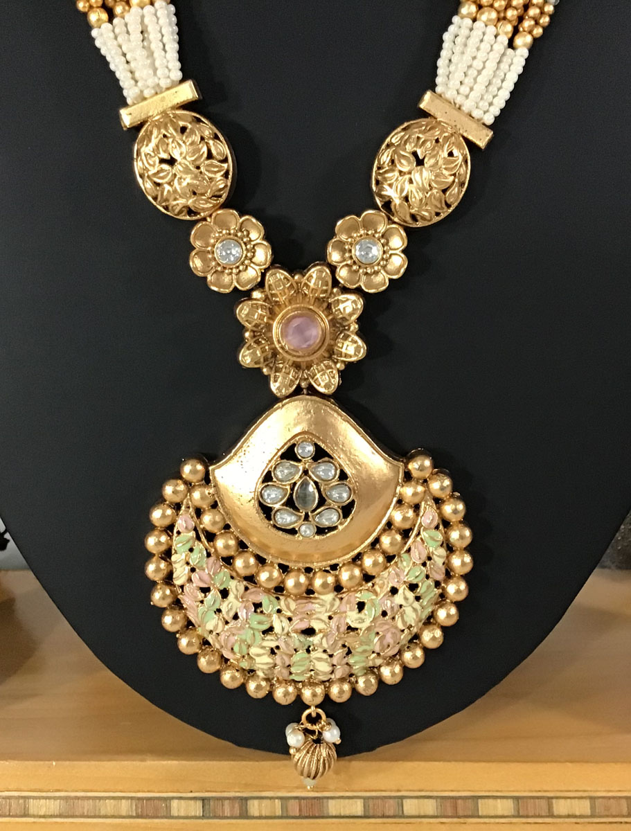 Traditional Meenakari Rajwadi Kundan Pearl Necklace Set