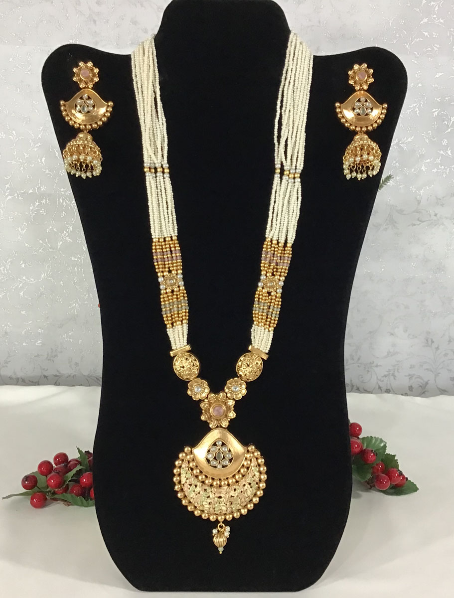 Traditional Meenakari Rajwadi Kundan Pearl Necklace Set