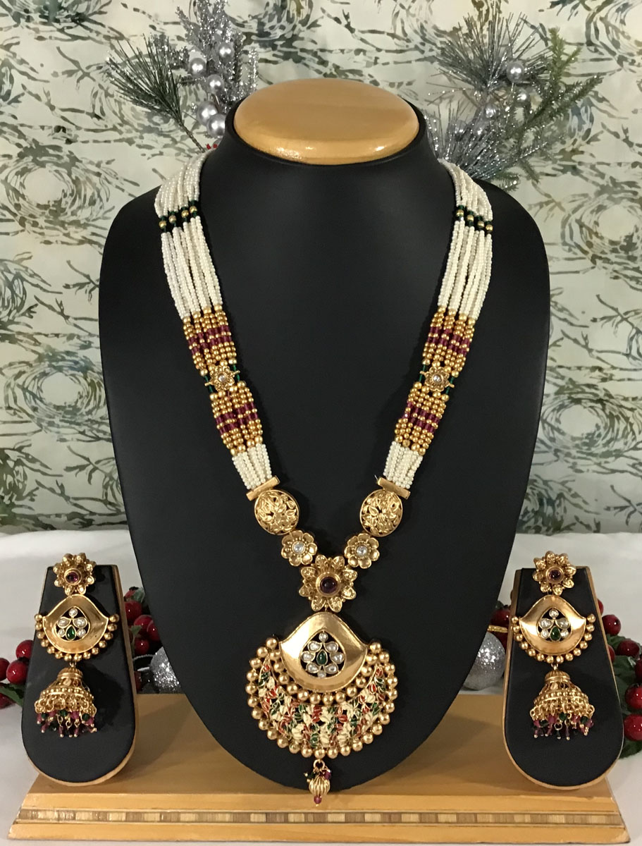 Traditional Meenakari Rajwadi Kundan Pearl Necklace Set