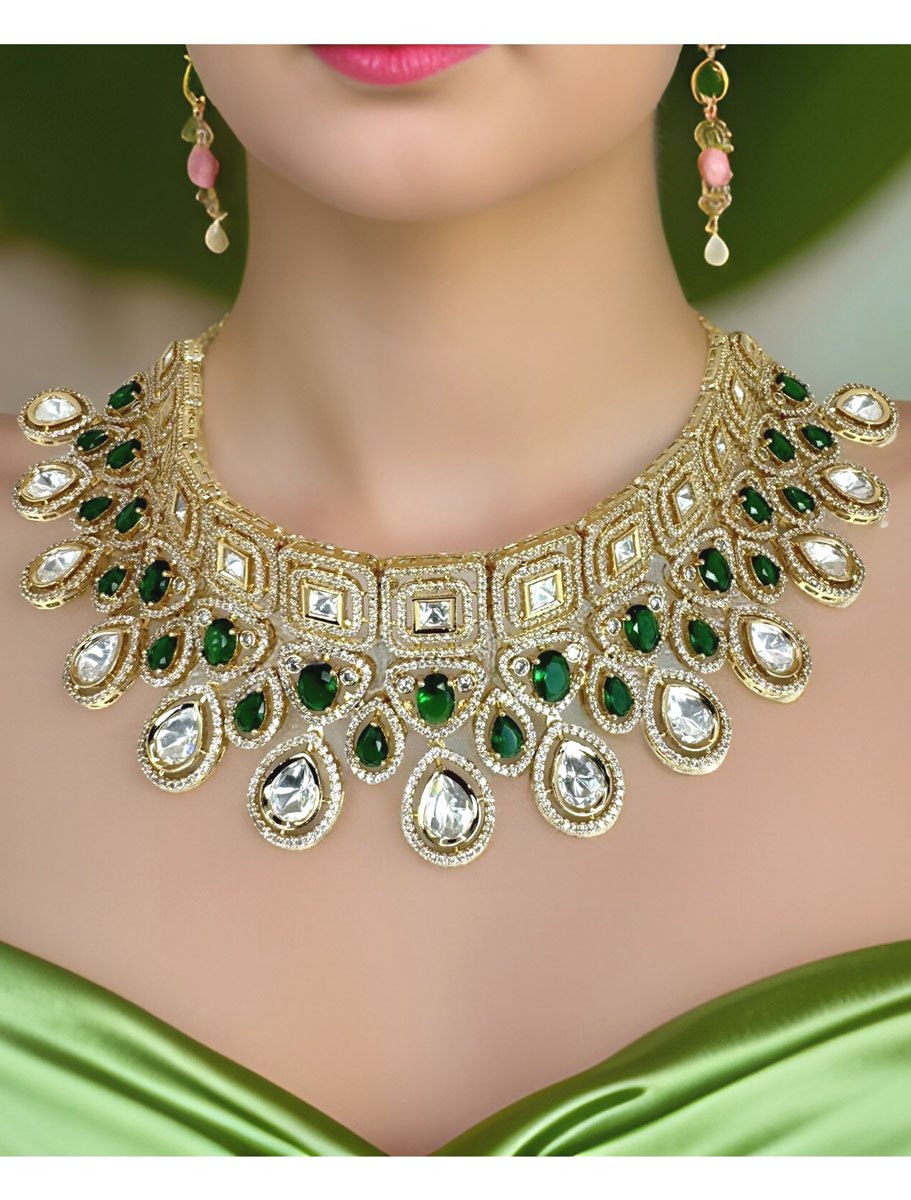 Stunning and gorgeous, AAA quality AD/CZ Emerald green choker with matching earrings