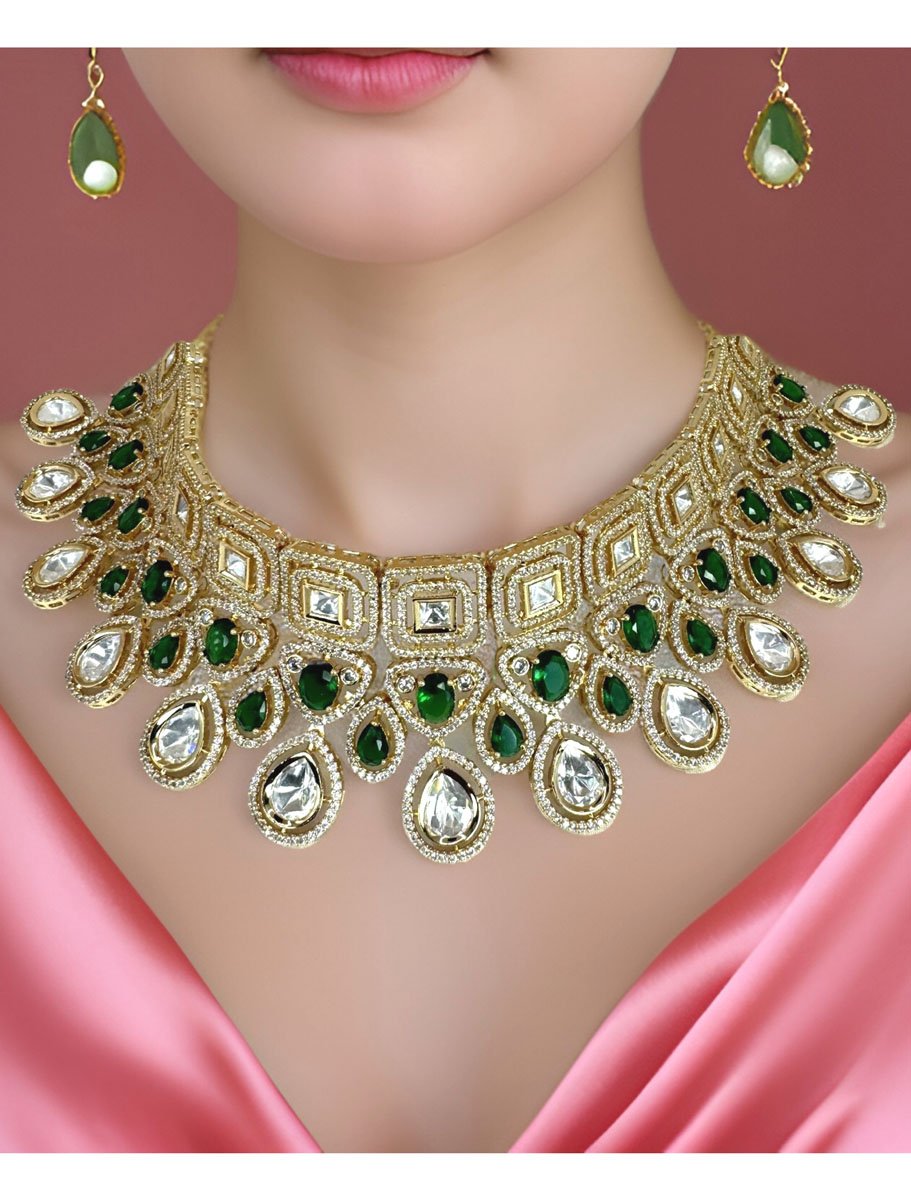 Stunning and gorgeous, AAA quality AD/CZ Emerald green choker with matching earrings