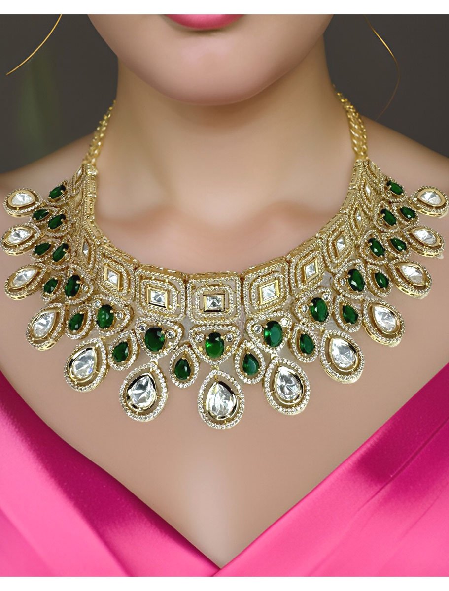 Stunning and gorgeous, AAA quality AD/CZ Emerald green choker with matching earrings