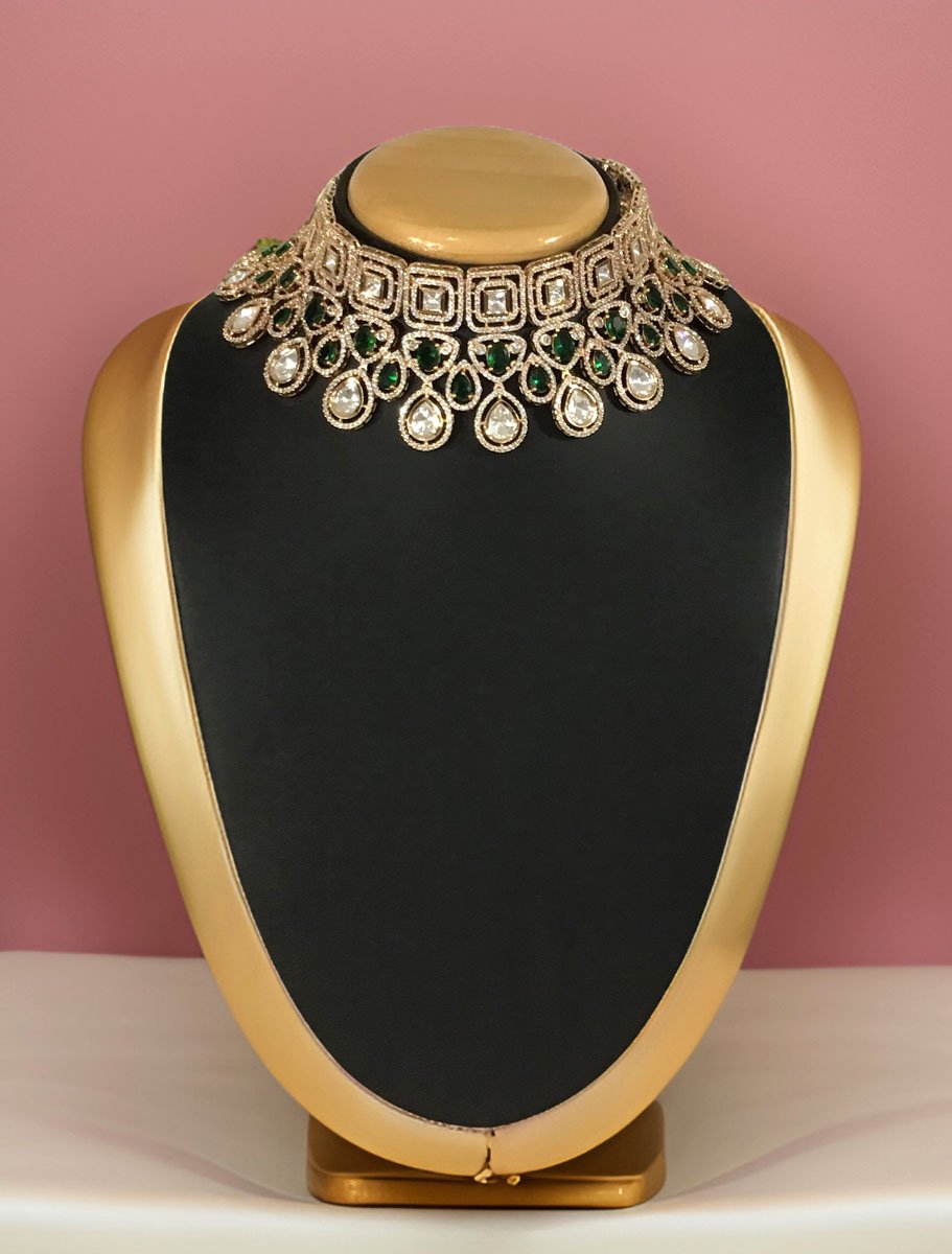 Stunning and gorgeous, AAA quality AD/CZ Emerald green choker with matching earrings