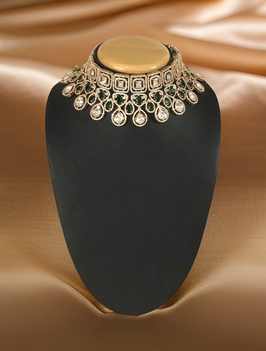 Stunning and gorgeous, AAA quality AD/CZ Emerald green choker with matching earrings